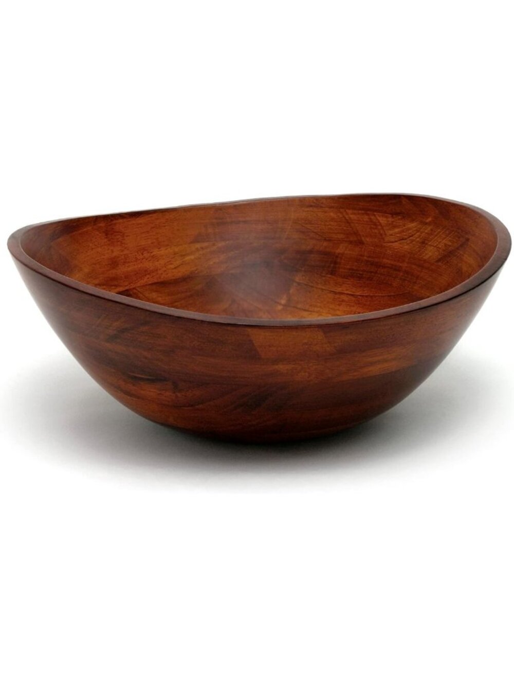 Large Rubberwood Wavy Rim Bowl with Cherry Finish for Fruits, Salads & Popcorn